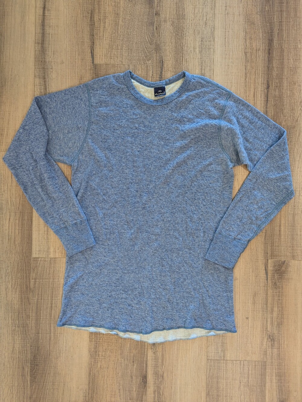 Vintage 1980s Duofold Thermal Shirt Mens Tall Large USA Made Wool Blend Blue
